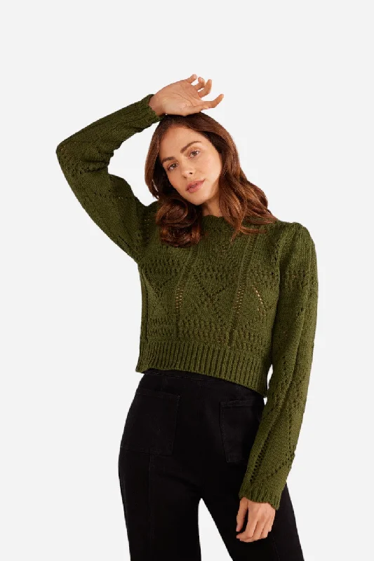 MINKPINK Sally Pointelle Knit Jumper Forest Green