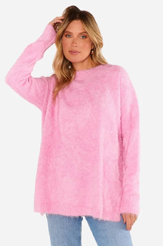 Show Me Your Mumu Bonfire Sweater in Pink Fuzzy Knit