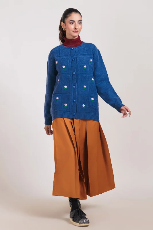 BLUE-ROUND NECK FULL SLEEVES CARDIGAN SWEATER (24X-036-66)