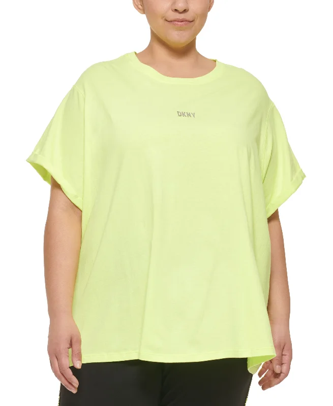 DKNY Sport Plus Size Knot Front Metallic Logo T-Shirt