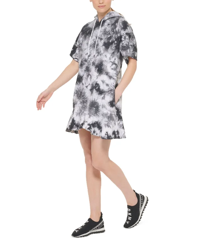 DKNY Sport Tie Dyed Short Sleeve Flounce Dress