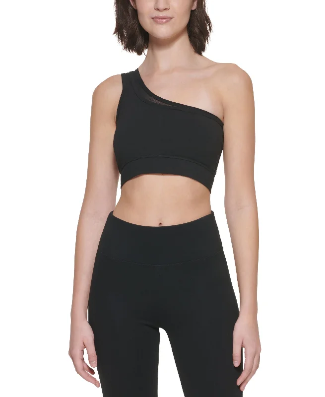 DKNY Sport Womens Double Layer One Shoulder Mesh Combo Bralette