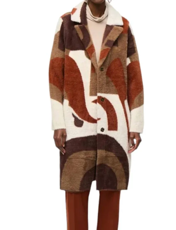 Abstract Feather Yarn Sweater Coat In Cinnamon