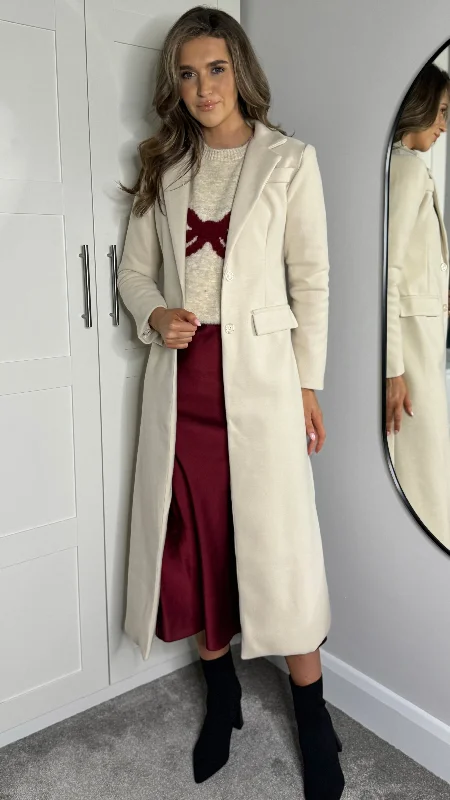 Alexia Beige Collared Midi Length Coat