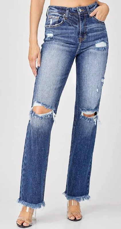 High Rise Straight Jeans In Dark Blue