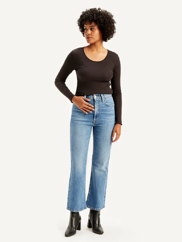 Women's High Rise Ribcage Crop Bootcut Blue Jeans