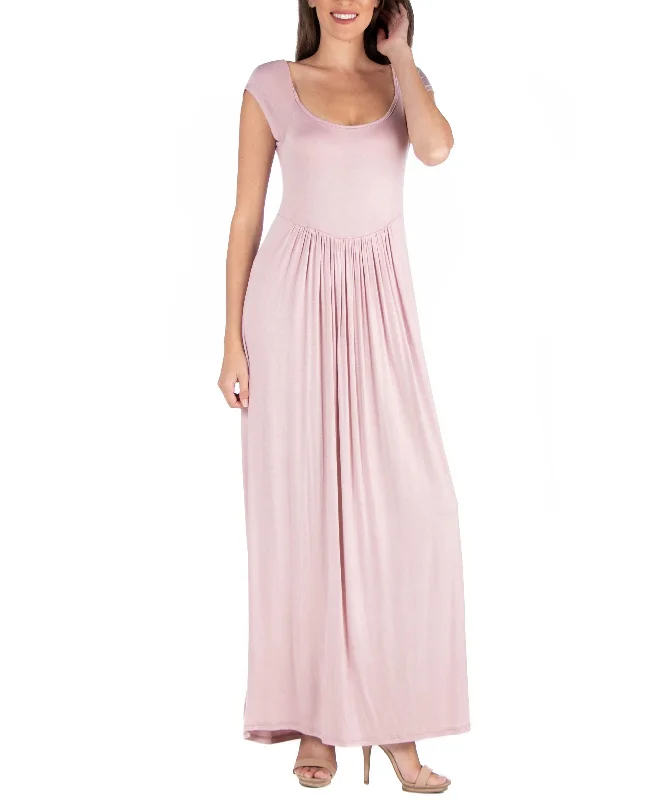 24seven Comfort Apparel Maxi Dress With Round Neck Empire Waist