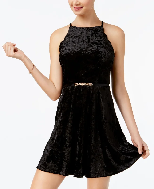 Bcx Juniors Belted Velvet Fit Flare Dress