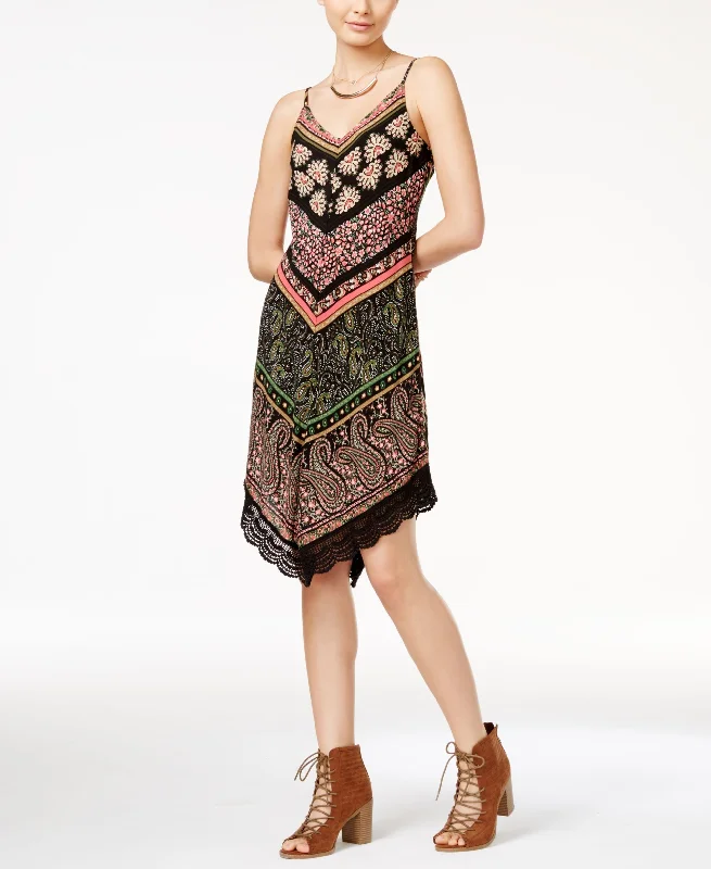 Crystal Doll Juniors Printed Crochet Trim Slip Dress