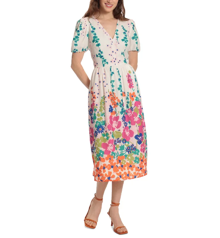 Donna Morgan Puff Sleeve Midi Dress