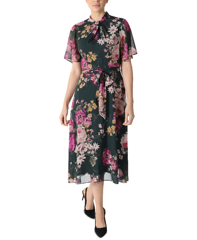 Donna Ricco Printed Flutter Sleeve Midi Dress