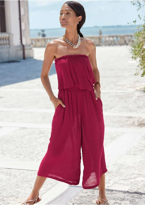 Strapless Ruffle Jumpsuit - Mauve