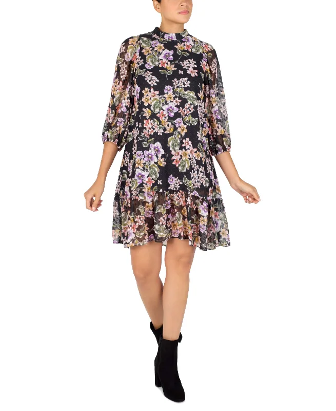 Julia Jordan Mock Neck Flounce Hem Dress