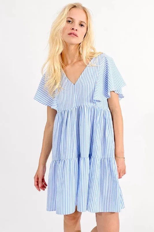 Molly Bracken Blue Striped Flared Dress