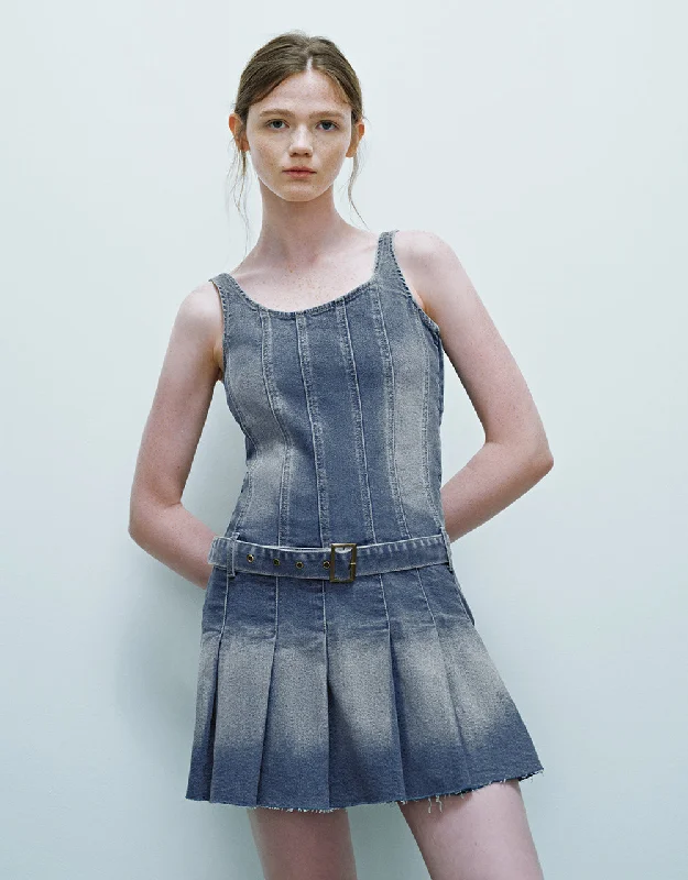 Sleeveless U Neck Denim Dress