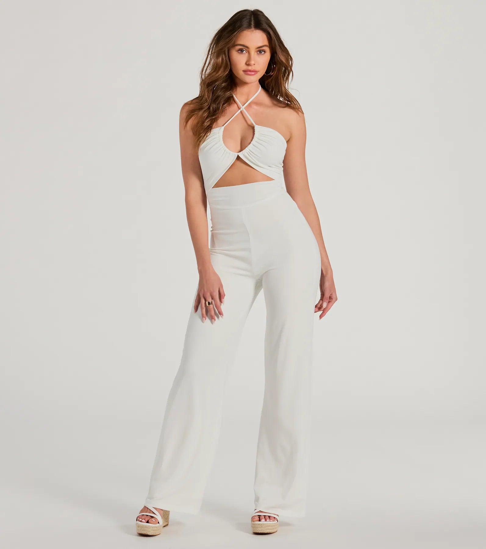 Sultry Style Halter Cutout Wide-Leg Jumpsuit