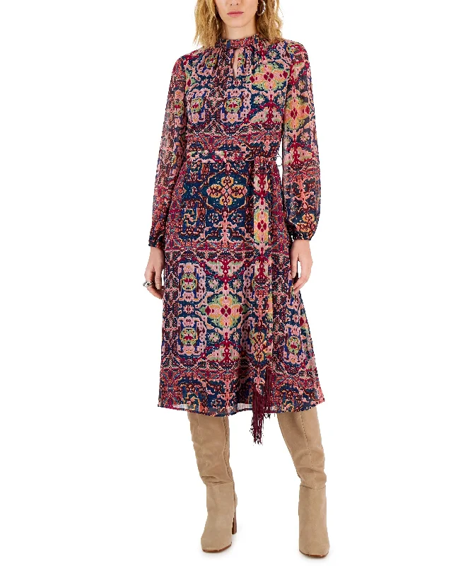 Tahari Asl Womens Tapestry Print Chiffon Midi Dress