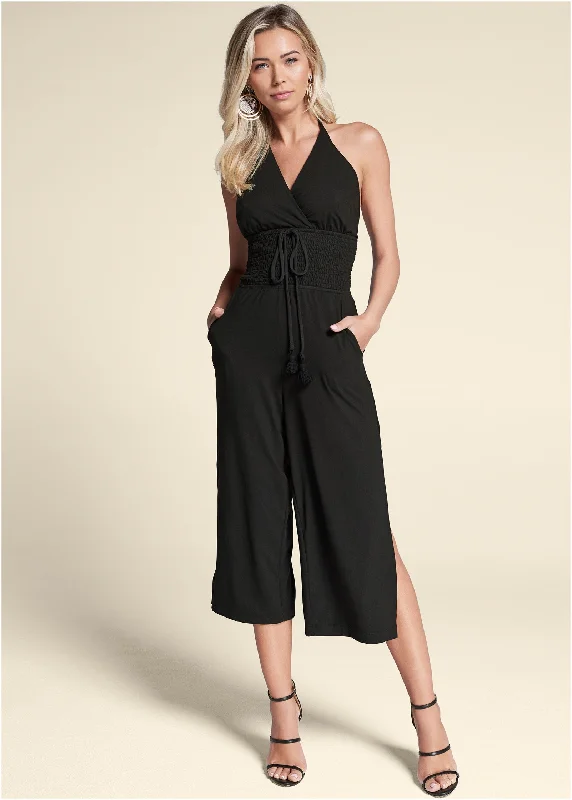 Tassel Halter Jumpsuit - Black