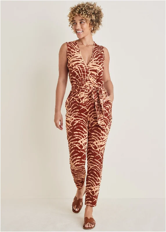 Wrap Tie Jumpsuit - Mystic Palm