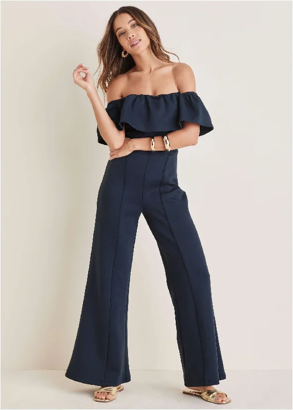 Off The Shoulder Jumpsuit - Navy