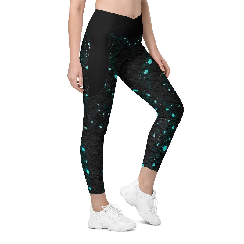 Twilight Tide Cross Waist Leggings with Pockets