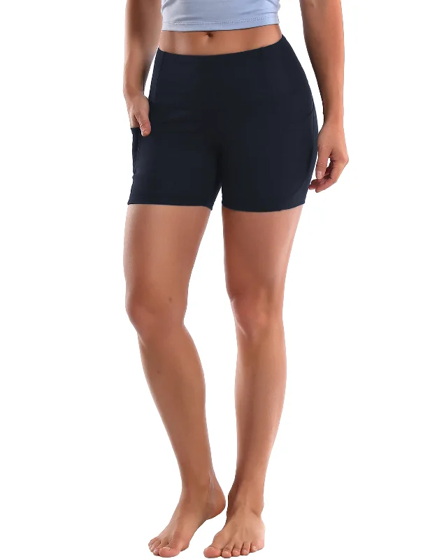 High Waist Side Pockets Yoga Shorts darkblue