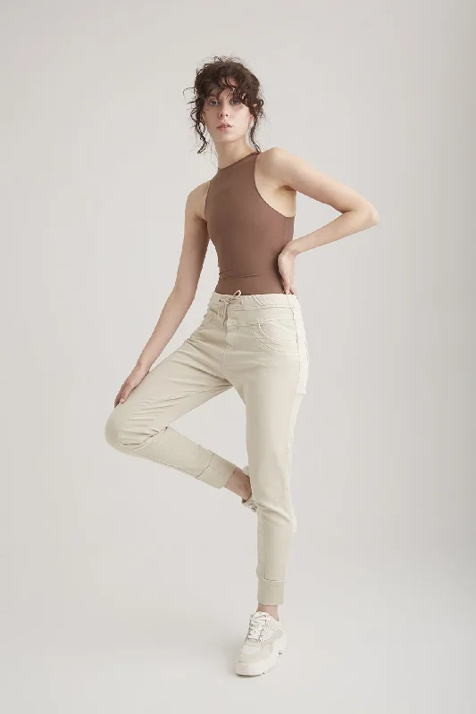 Mila Mid Waist Jogger 5 Pocket Ankle Pants Sand