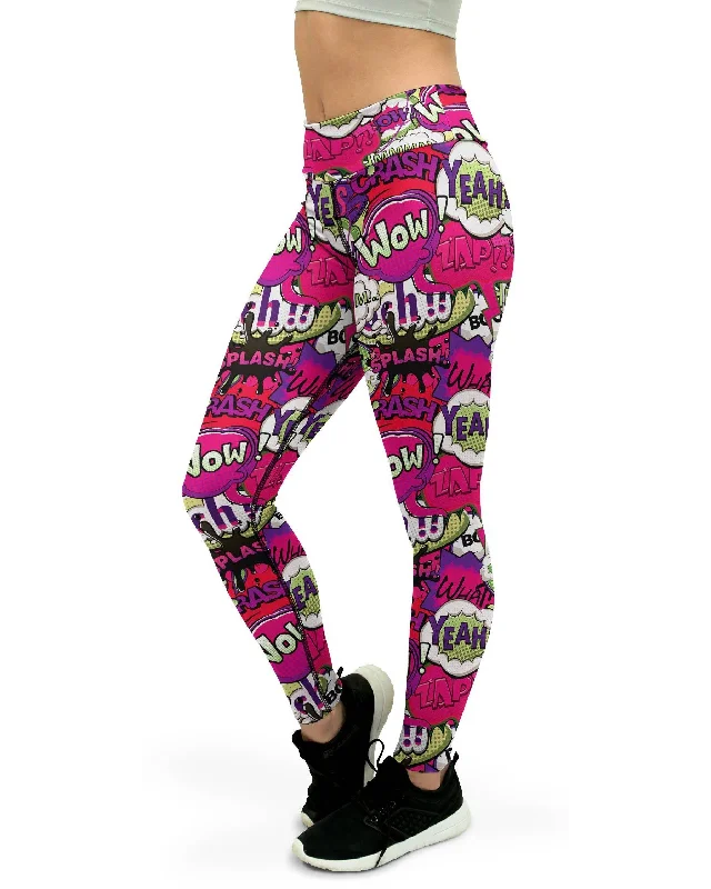 Comic Book Bubbles Pink Yoga Pants