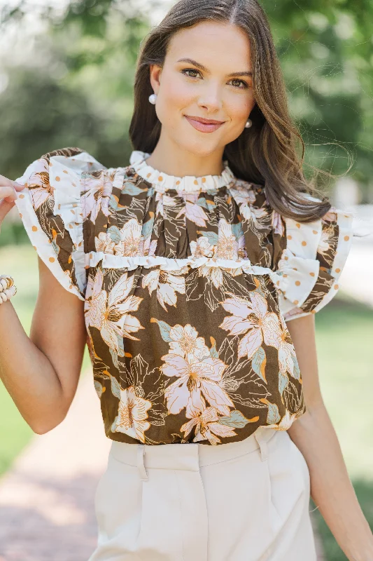 Full Of Love Brown Floral Ruffled Blouse