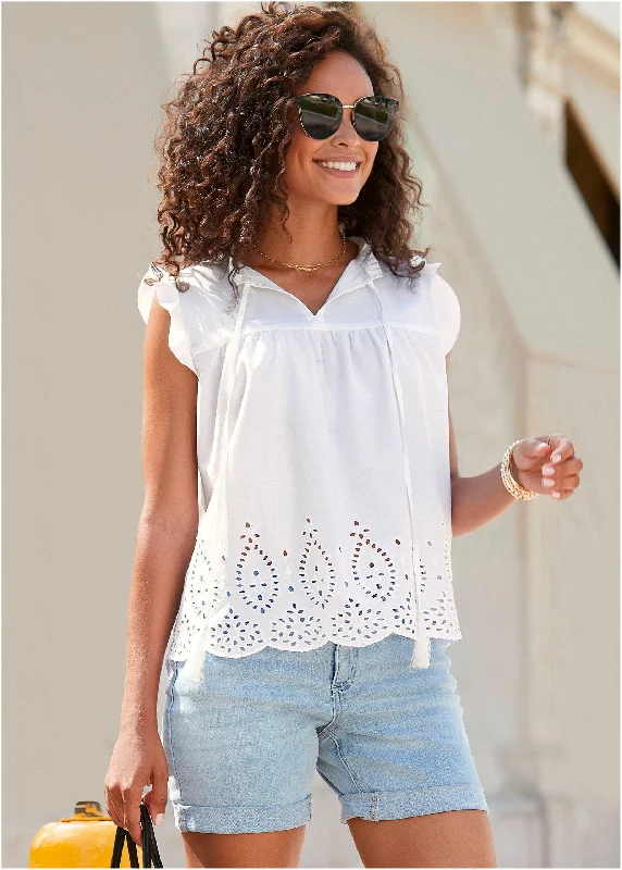 Eyelet Detail Top - White