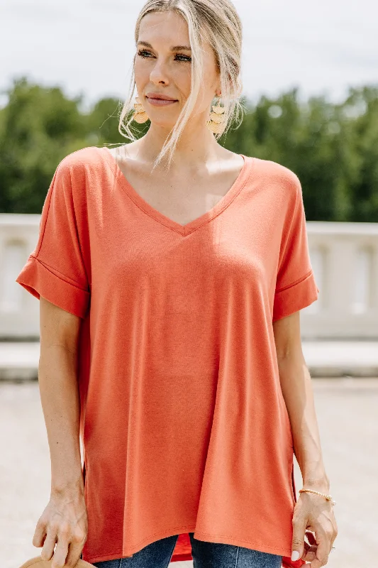 Make Your Life Easy Ash Copper Orange V-neck Top