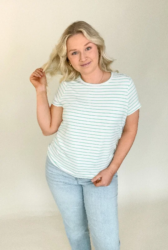 White Mint Stripe Crew Neck Tee