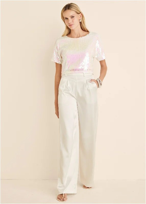 Stretch Sequin Top - Pearl White