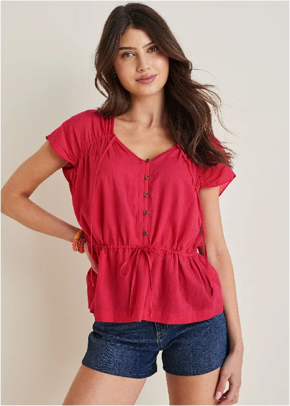 Adjustable Tie Front Top - Dark Pink